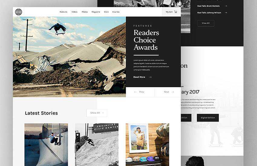 Transworld Skateboarding Magazine Blog web design layout adobe photoshop template free psd format